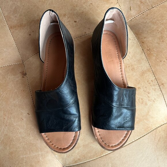 Theorie Black Leather Open-Toe Mules Minimal Modern Vegan Leather Sandal, 6.5 - Picture 2 of 12